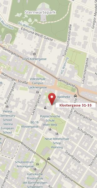 Anfahrt Klostergasse 31-33, 1180 Wien